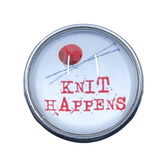 Red and White "Knit Happens" Snap