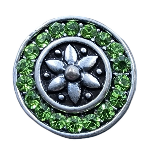 Green and Silver Rhinestone Flower Snap