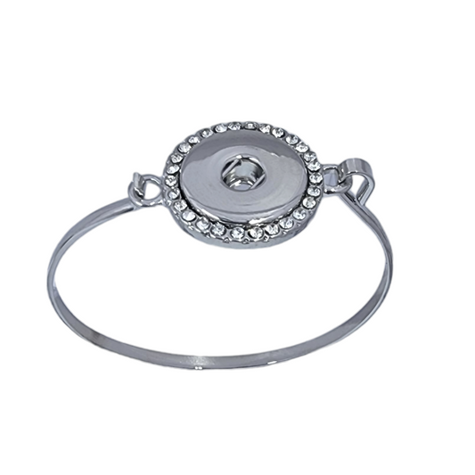 Rhinestone Cuff Snap Silver Bracelet