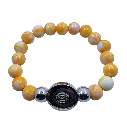 Yellow and White Beaded Stretch Snap Bracelet