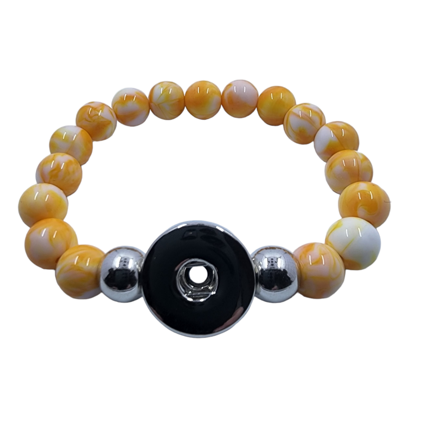 Yellow and White Beaded Stretch Snap Bracelet
