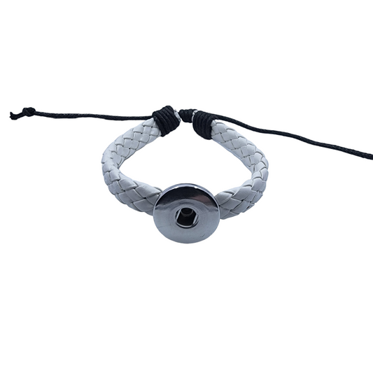White Braided Single Snap Adjustable Bracelet
